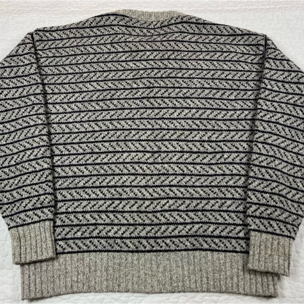 Vintage Eddie Bauer Sweater Men's XL Gray Navy Birds Eye Wool Pullover USA Made - Picture 3 of 5